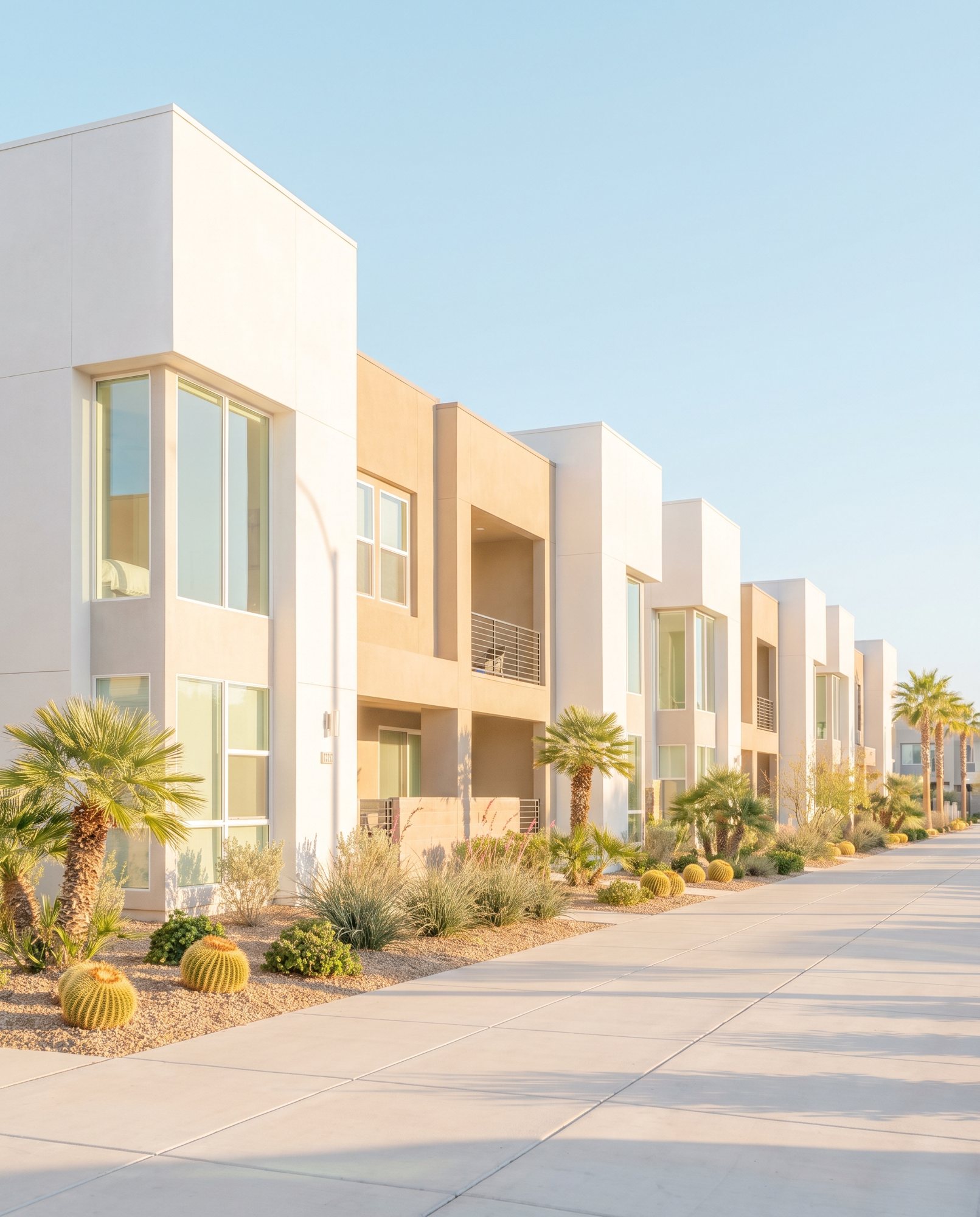 Modern townhomes with desert landscaping