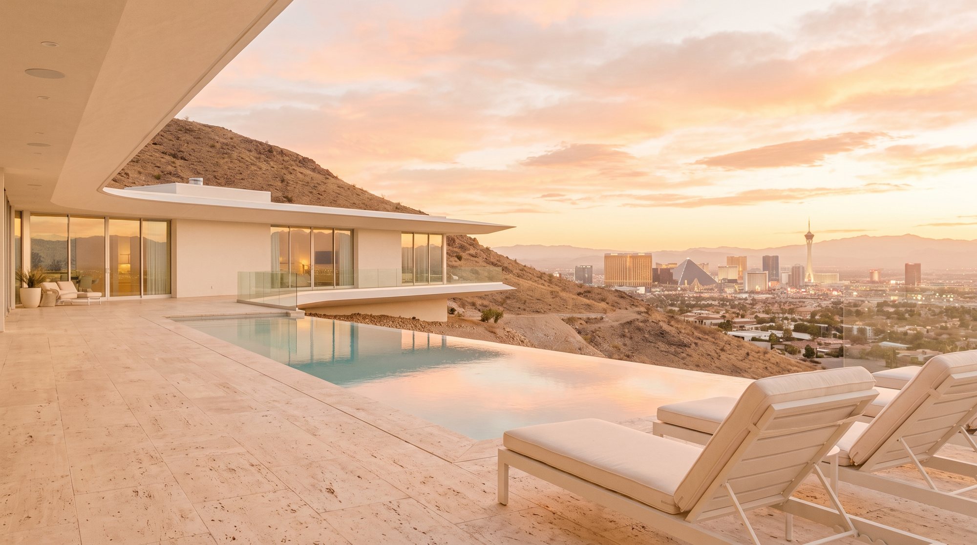 Luxury terrace overlooking Las Vegas at sunset